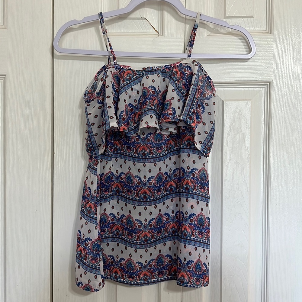 GB Girls Boho Paisley Ruffle Swim Top Cover-Up - Size 7